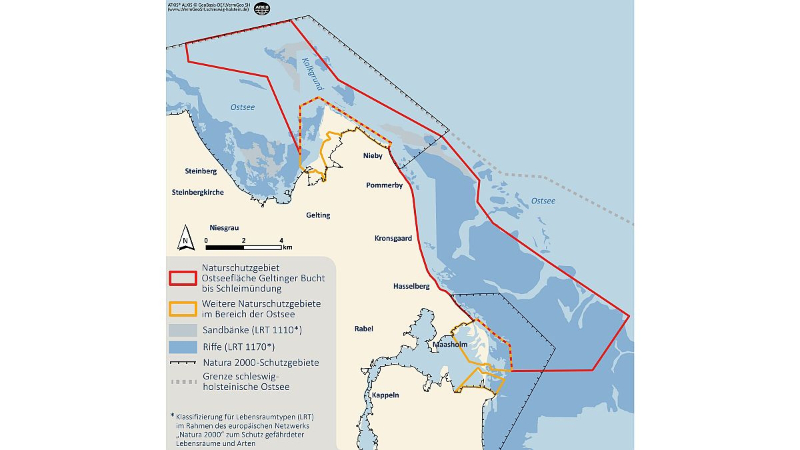 Karte des Naturschutzgebiets Geltinger Bucht bis Schleimünde